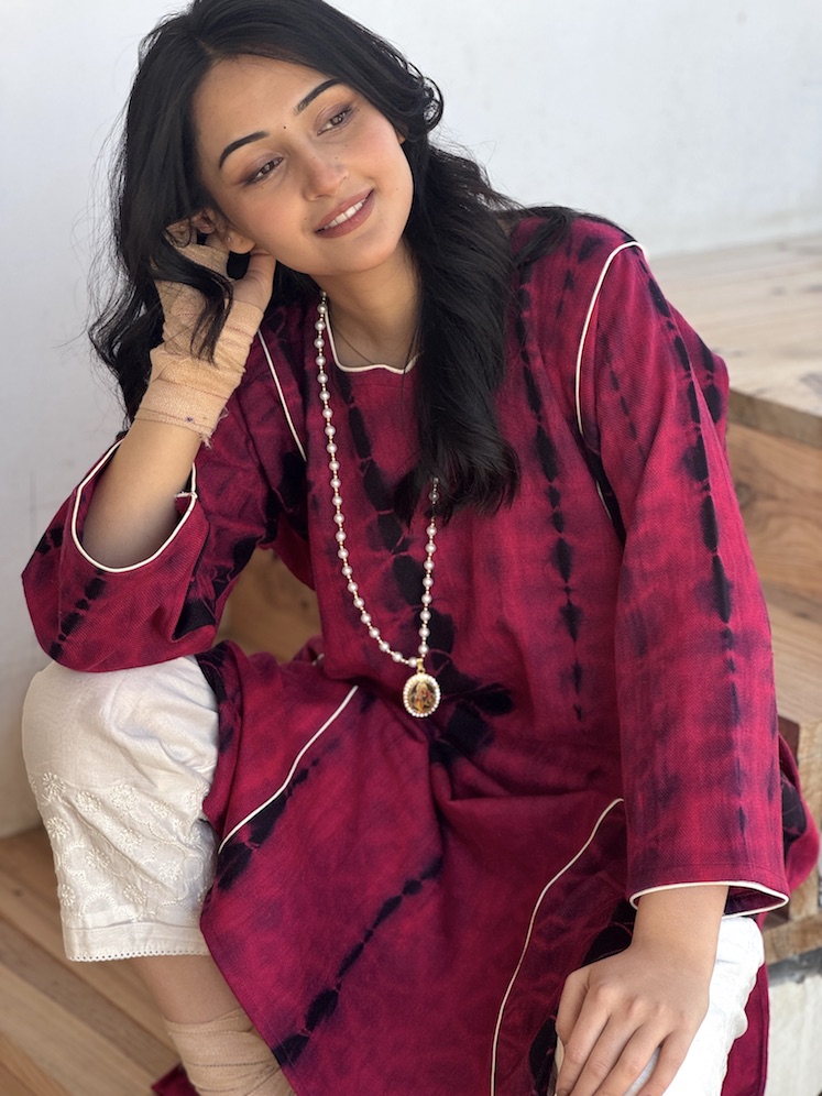 Pink black Himachali pheran