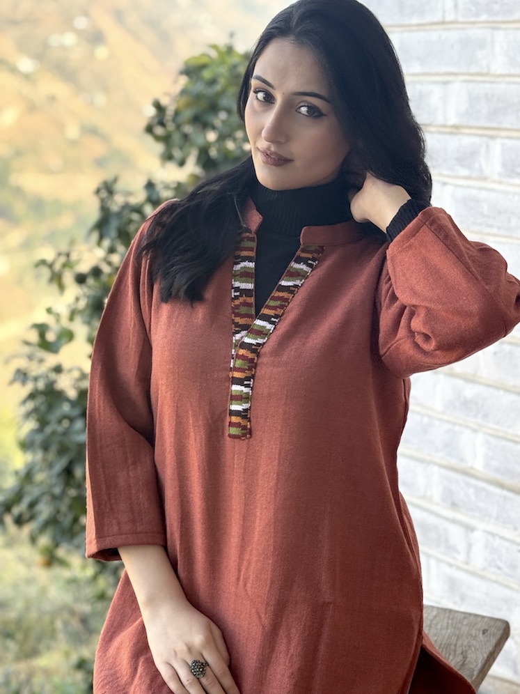 Rust pure wool Himachali kurta