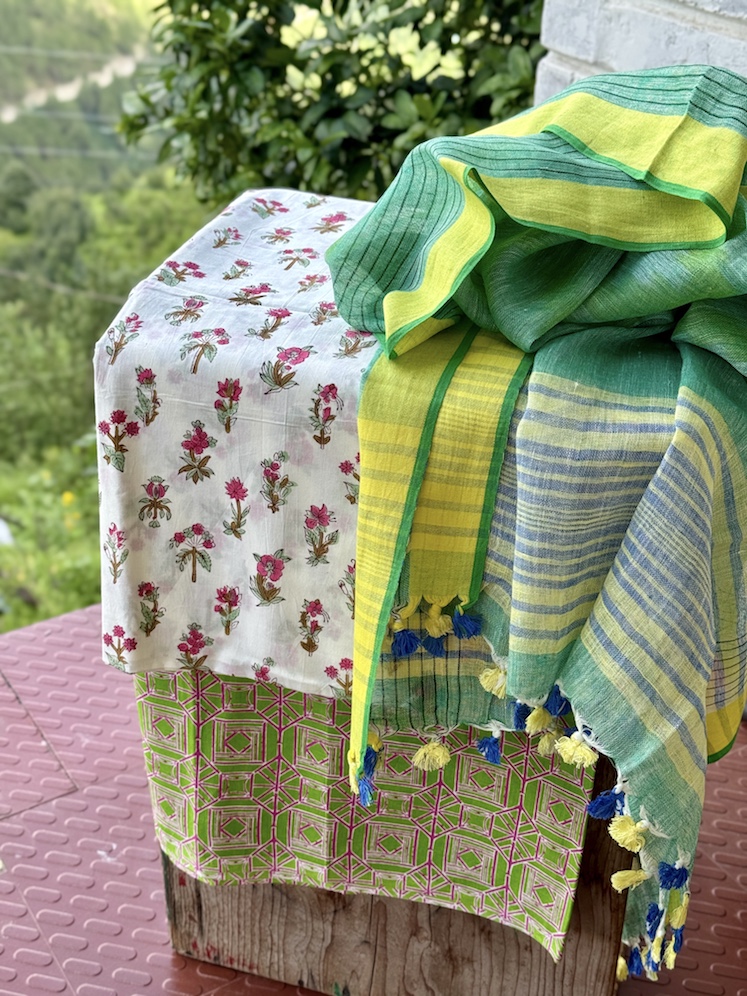 Cotton suit with pure linen dupatta