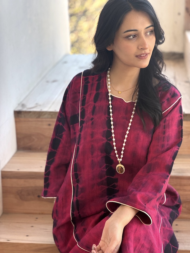 Pink black Himachali pheran