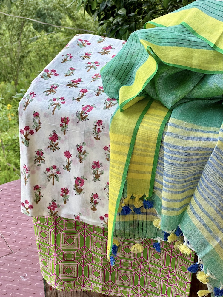 Cotton suit with pure linen dupatta