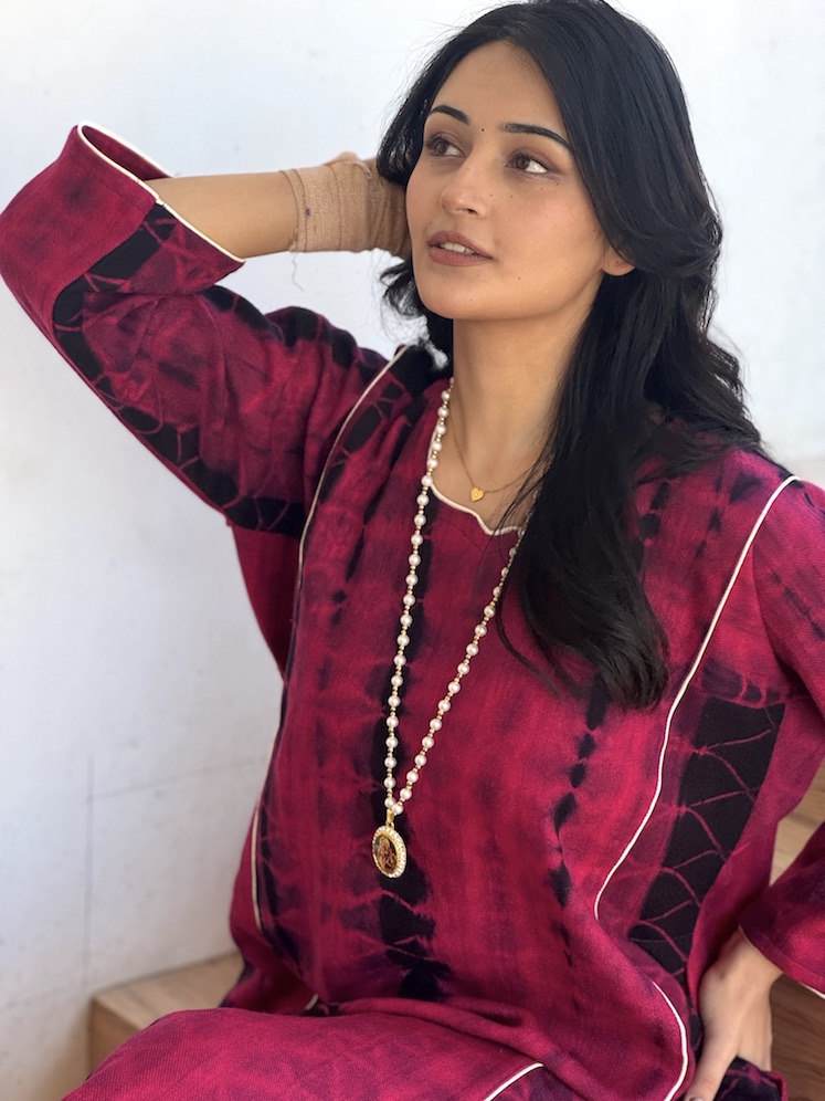 Pink black Himachali pheran