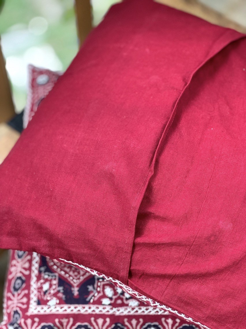 Maroon hand embroidered ajrakh printed cushion covers - set of 2