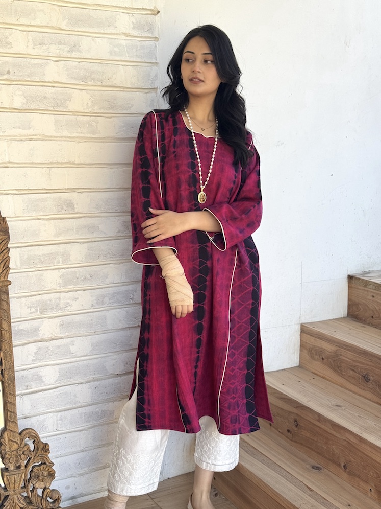 Pink black Himachali pheran