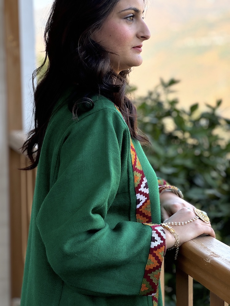 Green pure wool Himachali pheran - we will reach out for measurements