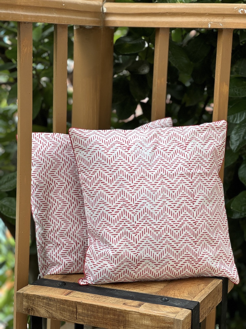 Ivory block printed cushion covers - set of 2