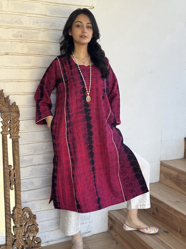 Pink black Himachali pheran