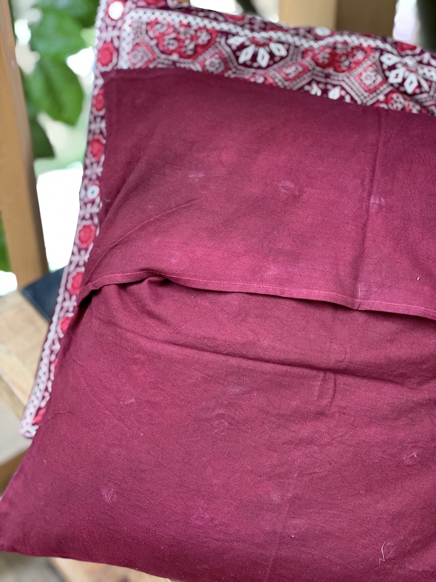 Maroon hand embroidered ajrakh printed cushion covers - set of 2