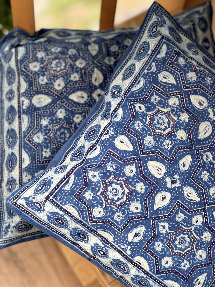 Indigo ajrakh printed cushion covers - set of 2