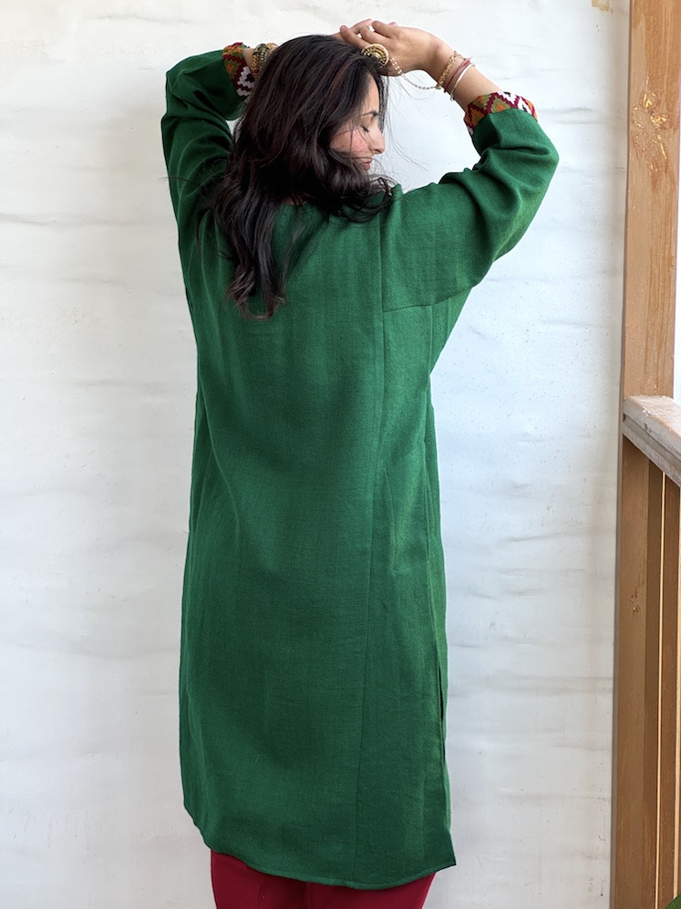 Green pure wool Himachali pheran - we will reach out for measurements
