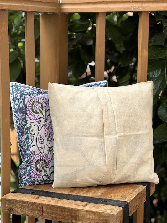 Ivory floral block printed cushion covers - set of 2