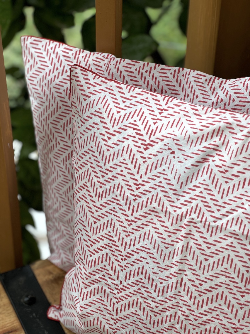 Ivory block printed cushion covers - set of 2