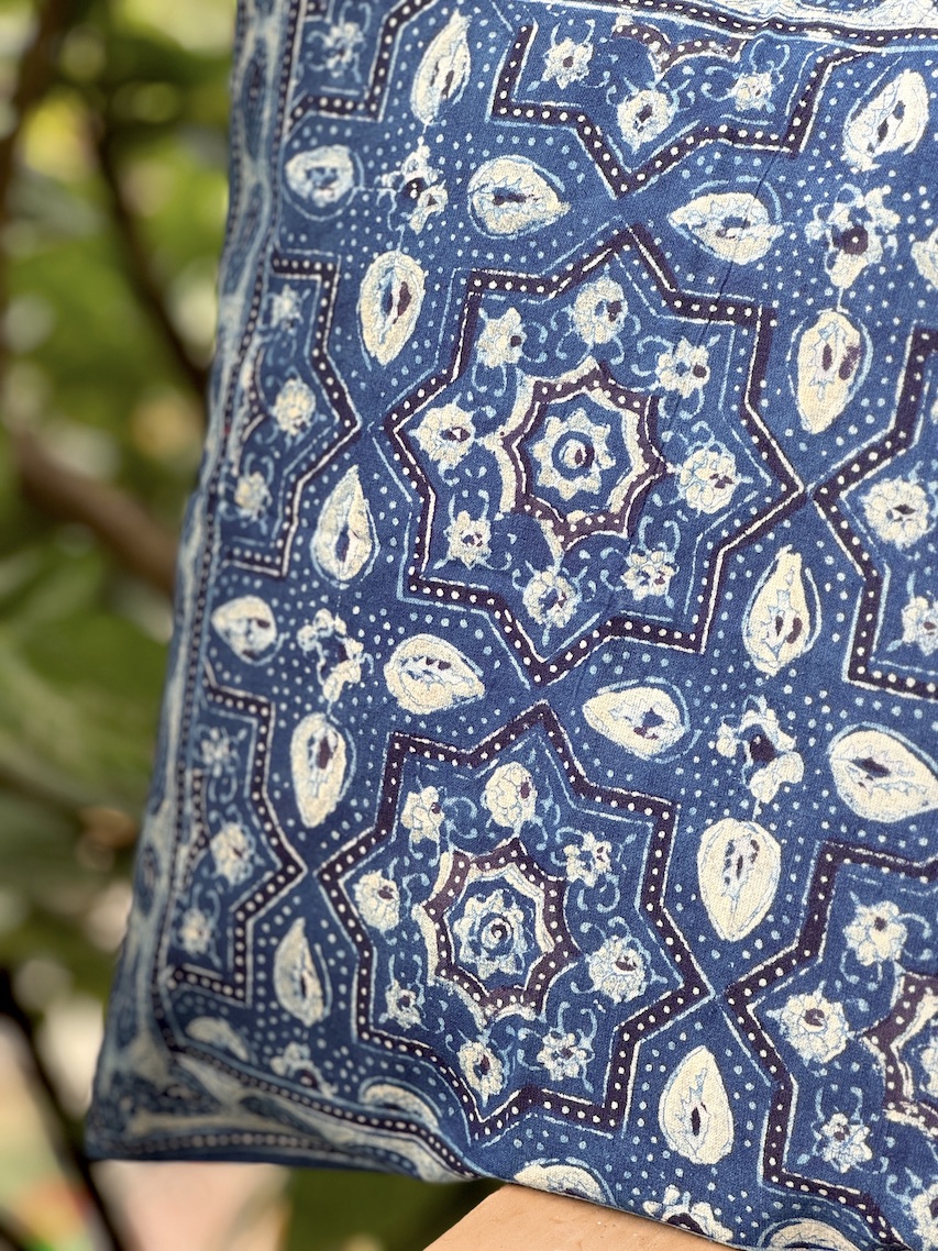 Indigo ajrakh printed cushion covers - set of 2