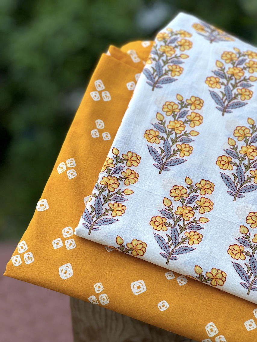 Ivory yellow kurta bottom set