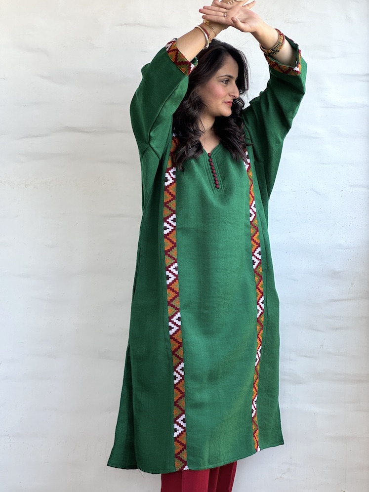 Green pure wool Himachali pheran - we will reach out for measurements