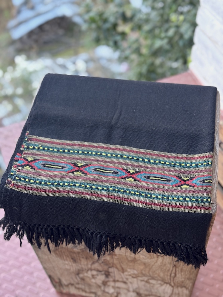 Black pure wool stole with traditional himachali border