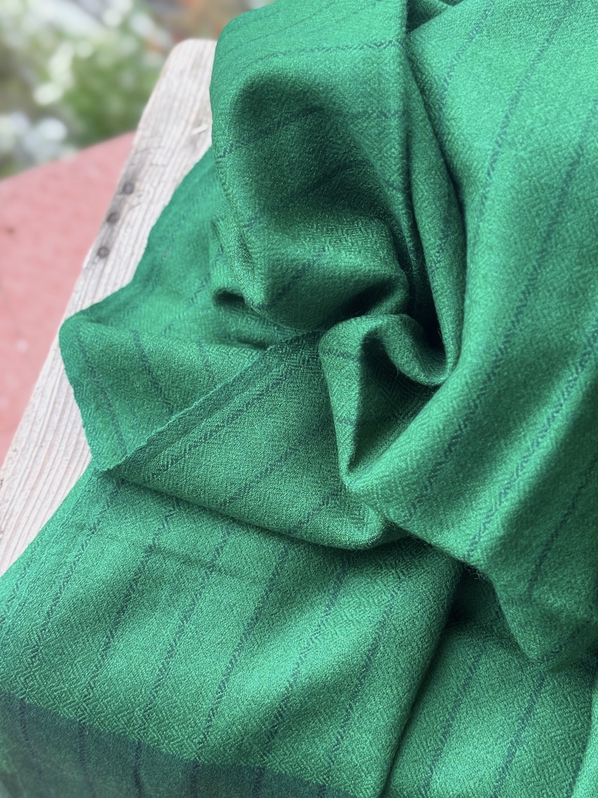Green striped angora wool stole