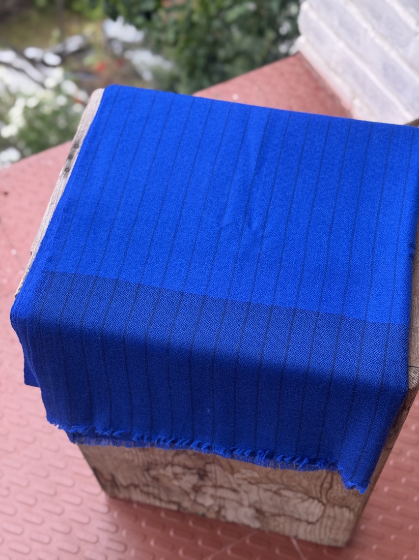 Blue striped angora wool stole