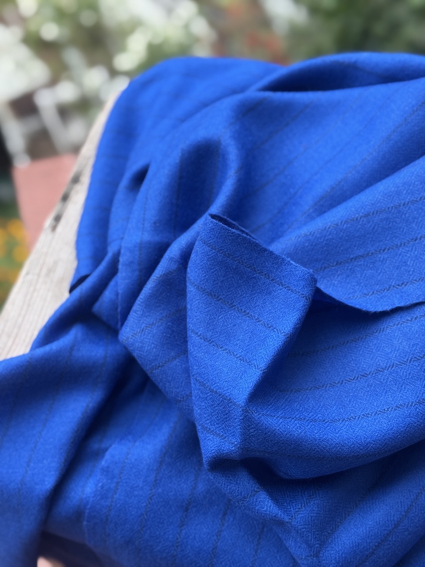 Blue striped angora wool stole