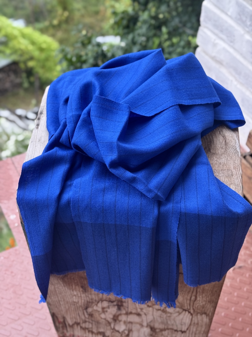 Blue striped angora wool stole