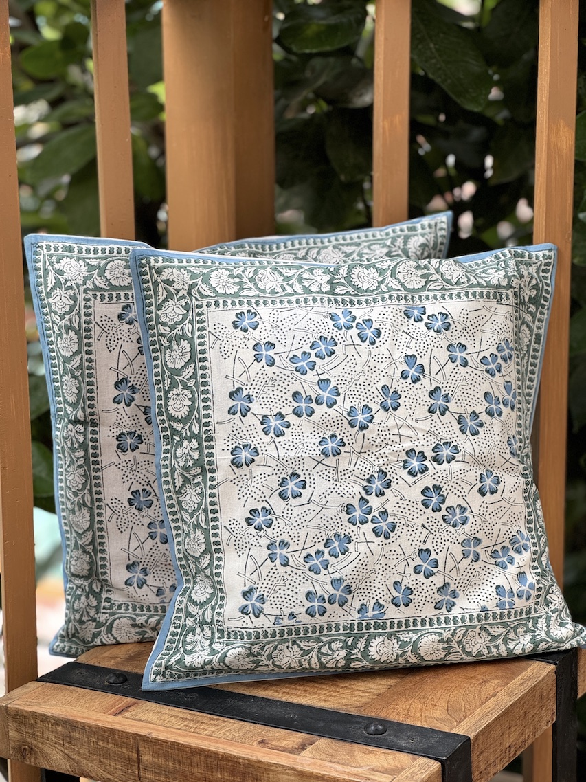 Ivory block printed cushion covers - set of 2