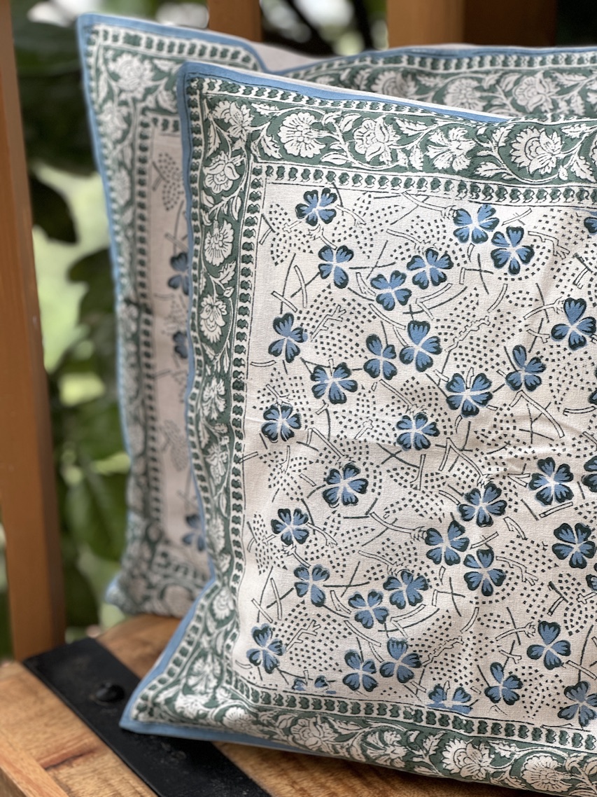 Ivory block printed cushion covers - set of 2