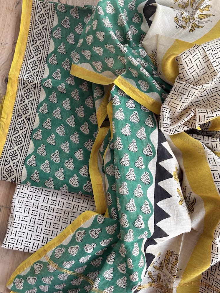 Handblocked chanderi suit 2
