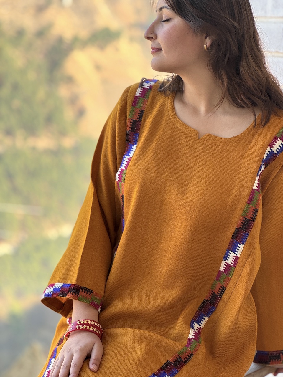 Mustard pure wool Himachali pheran