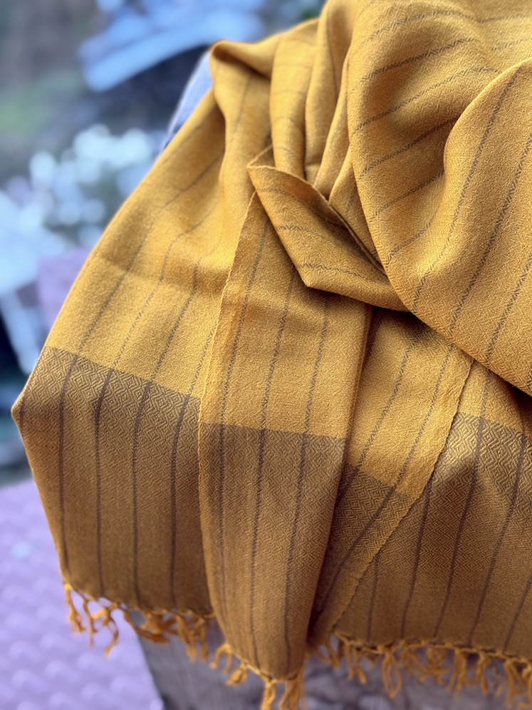 Mustard striped angora wool stole