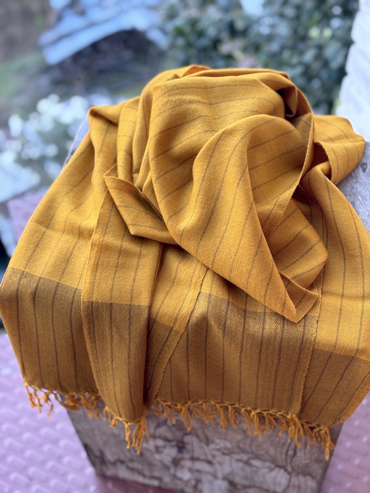 Mustard striped angora wool stole