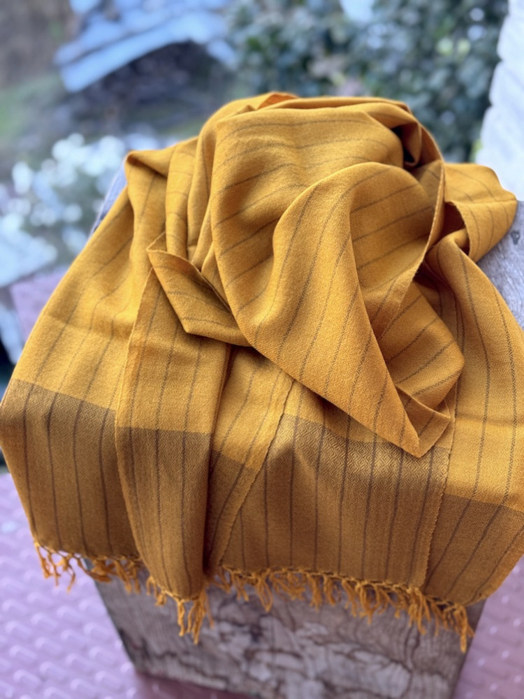 Image of Mustard striped angora wool stole