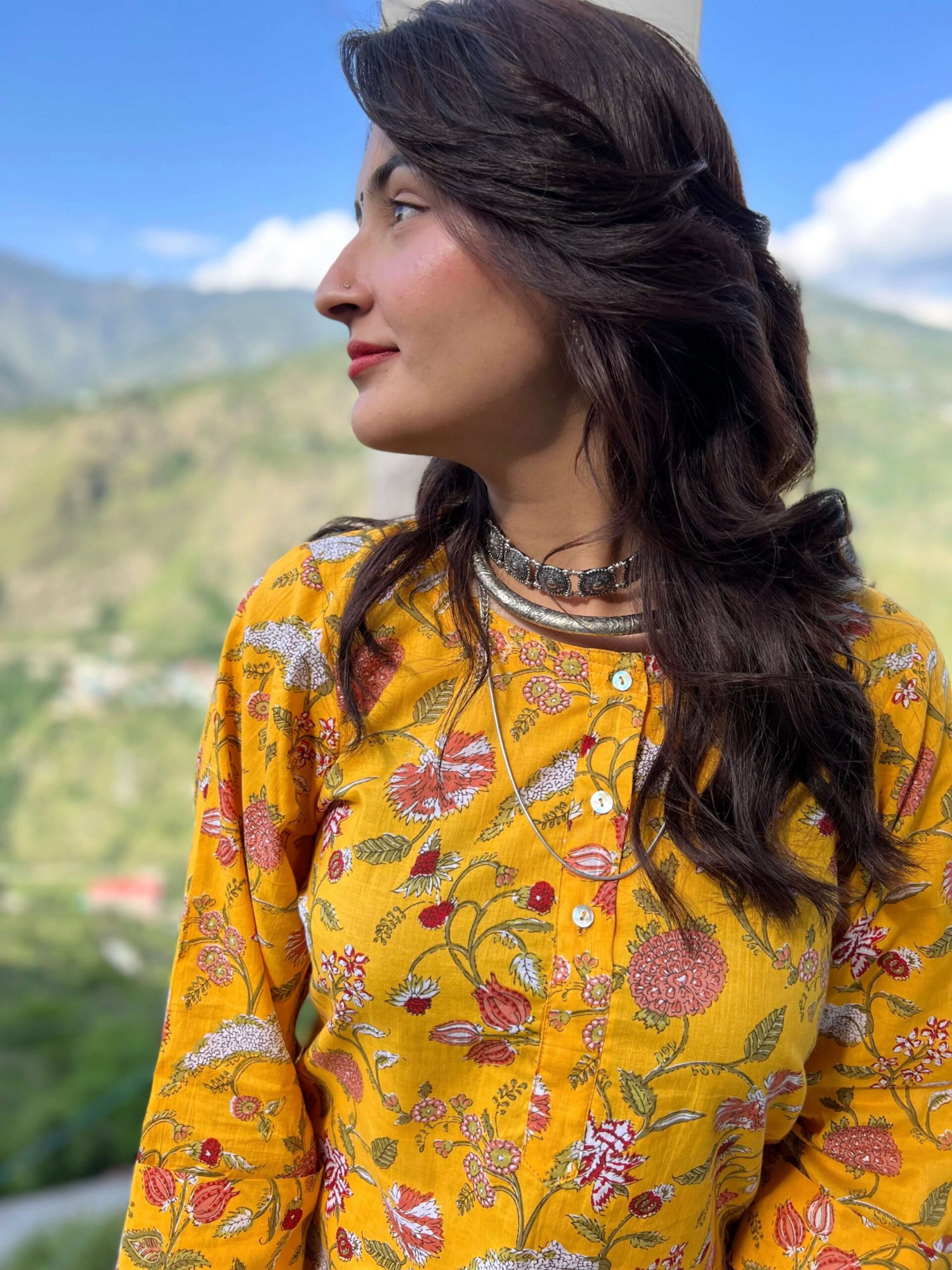 Yellow jungle block printed regular fit kurta