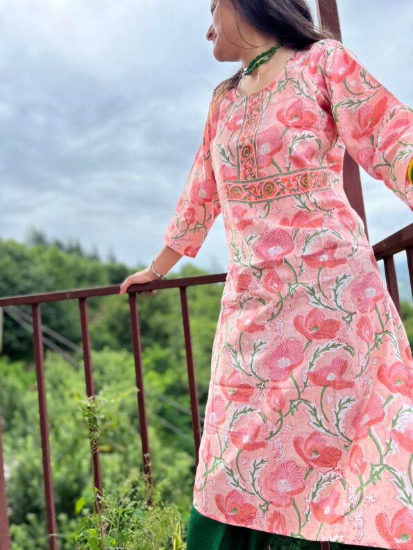 Spring block printed regular fit kurta