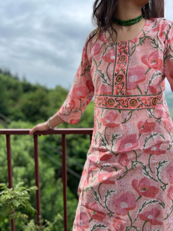 Spring block printed regular fit kurta