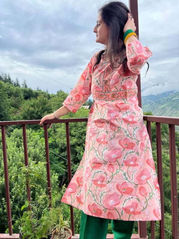 Spring block printed regular fit kurta