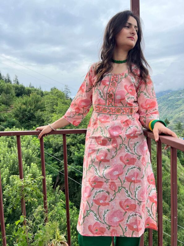 Spring block printed regular fit kurta