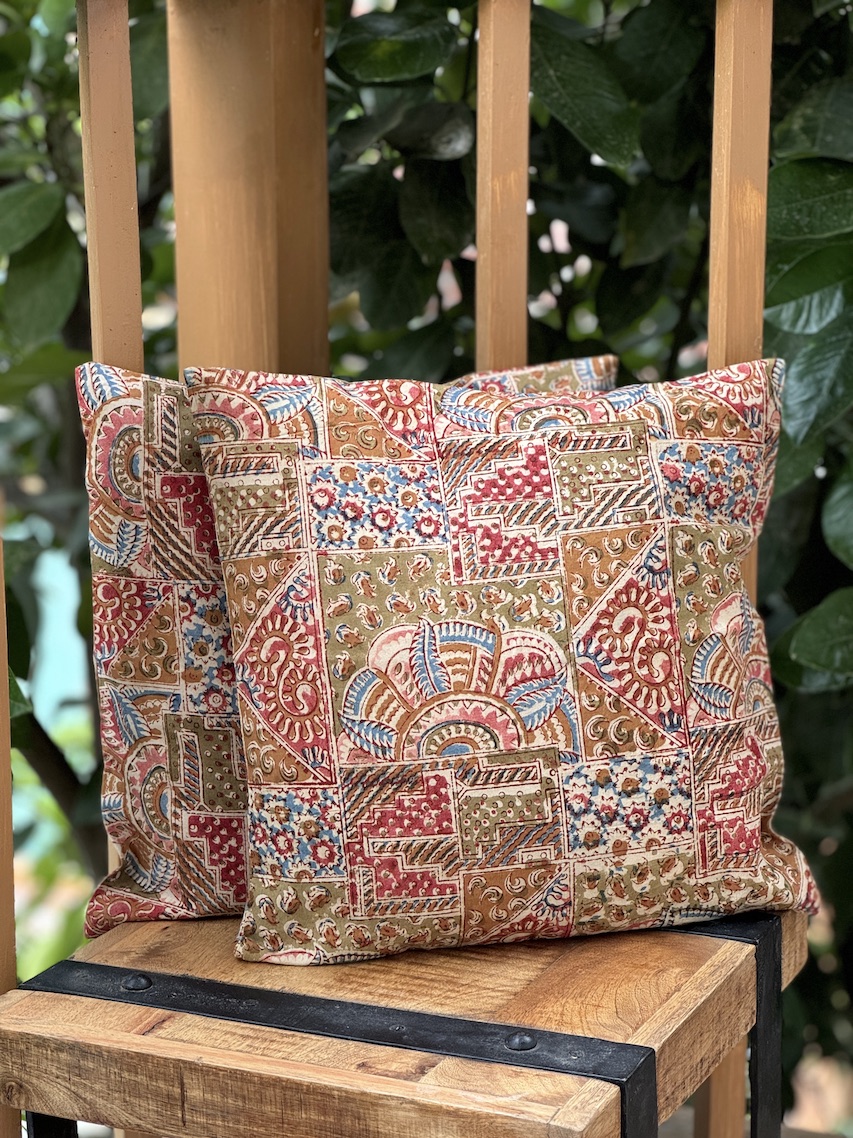 Kalamkari block printed cushion covers - set of 2