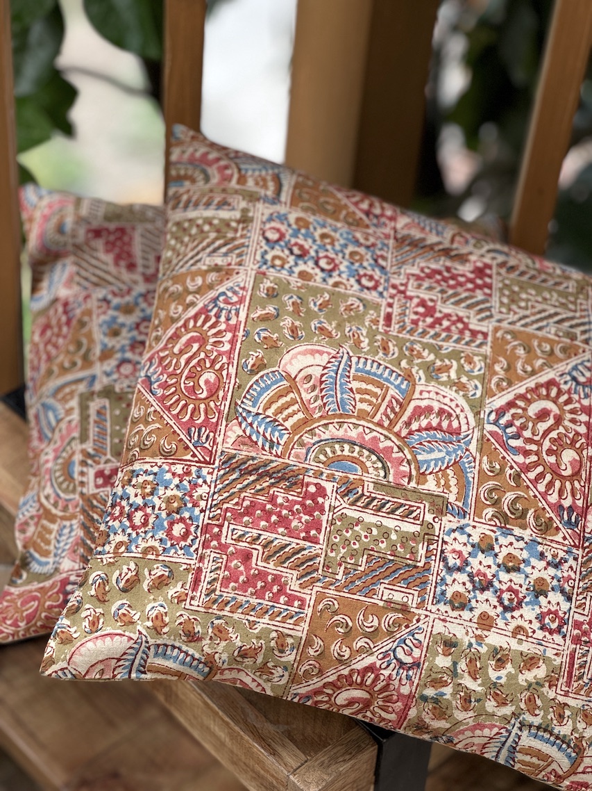 Kalamkari block printed cushion covers - set of 2