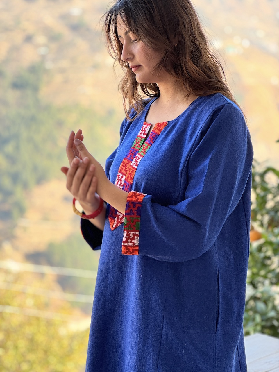 Blue pure wool Himachali pheran