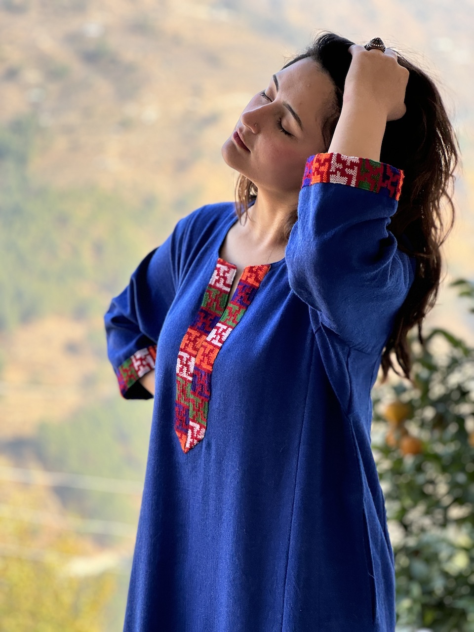Blue pure wool Himachali pheran
