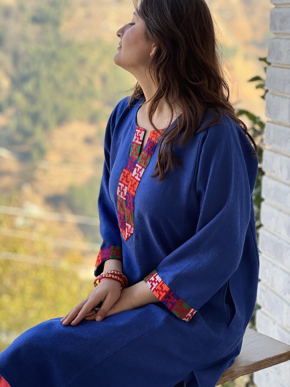 Blue pure wool Himachali pheran