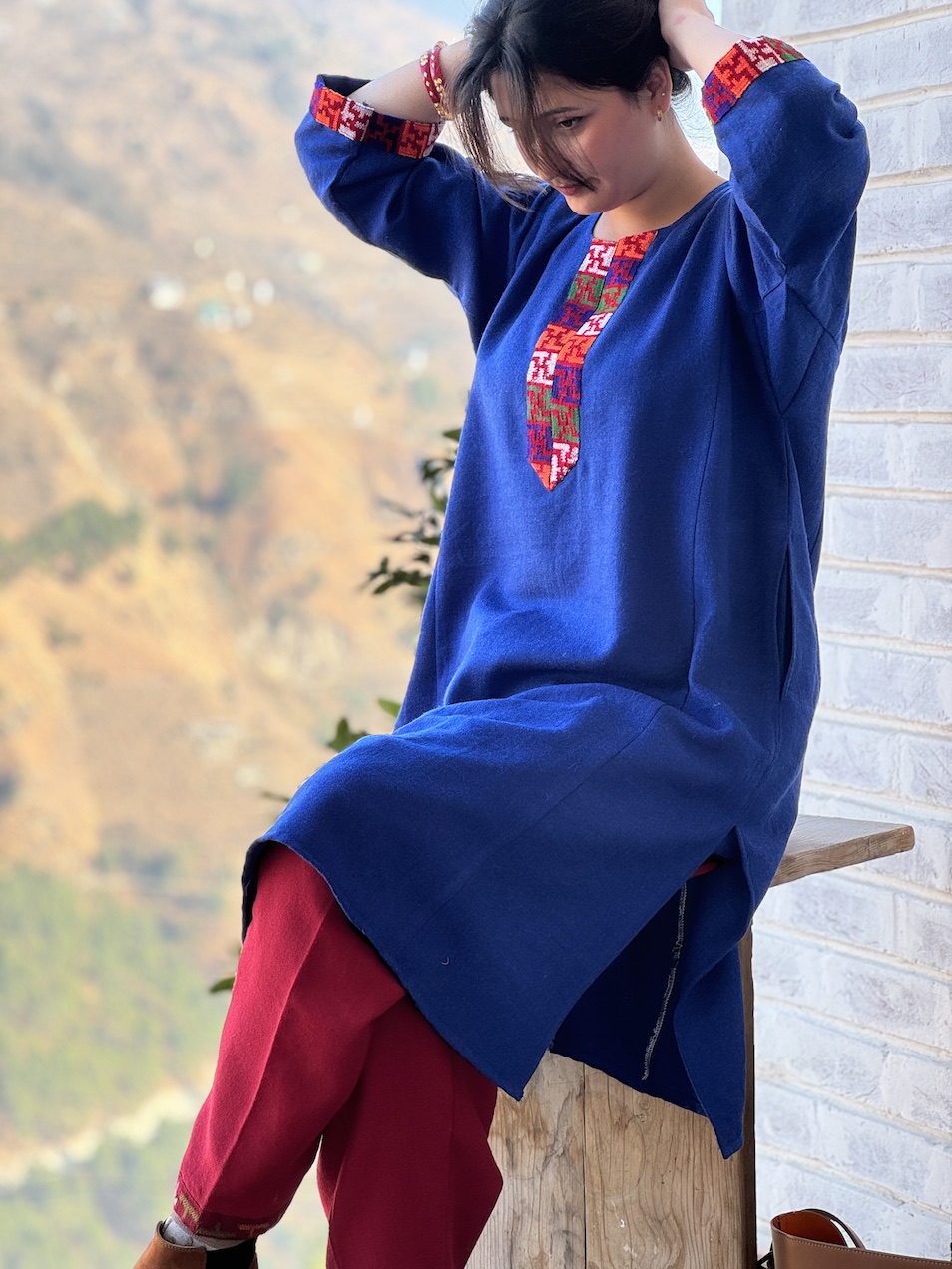 Blue pure wool Himachali pheran