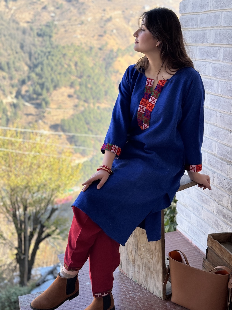 Blue pure wool Himachali pheran