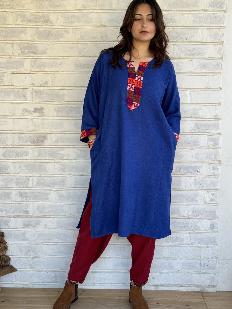 Blue pure wool Himachali pheran