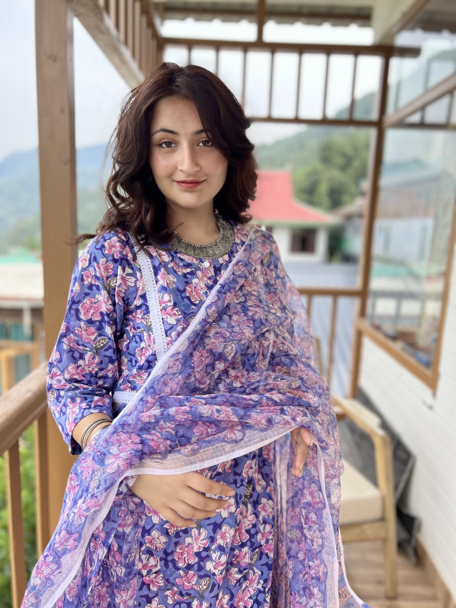 Lavender block printed regular fit kurta