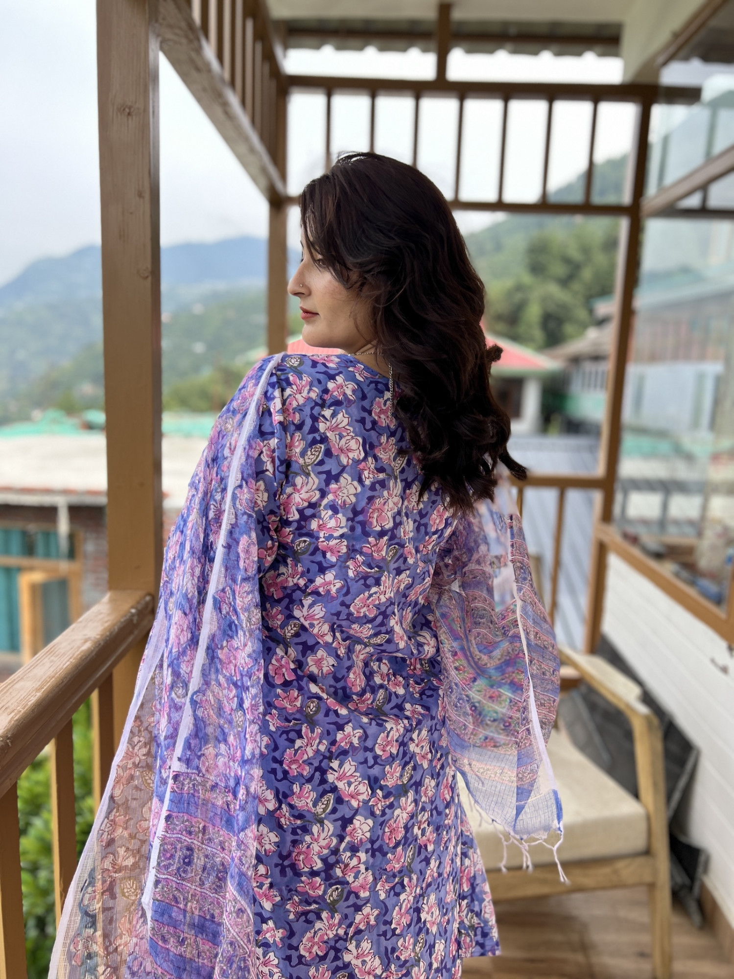 Lavender block printed regular fit kurta