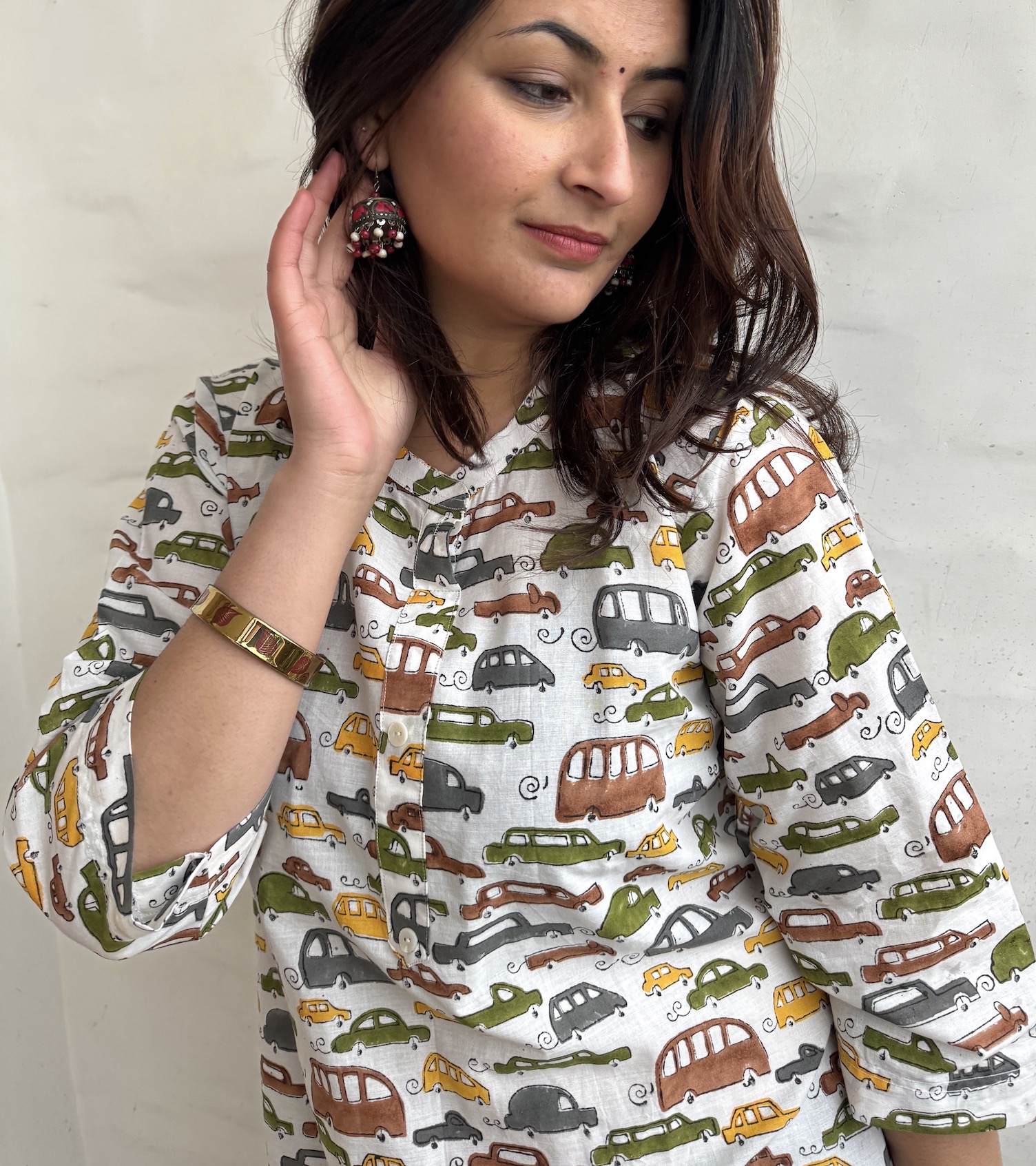 Vintage car printed relaxed fit kurta