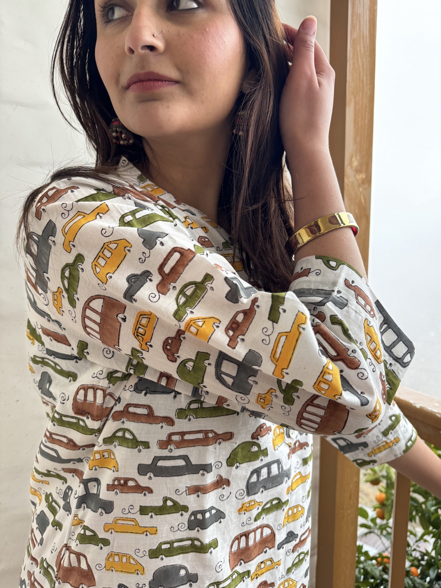 Vintage car printed relaxed fit kurta