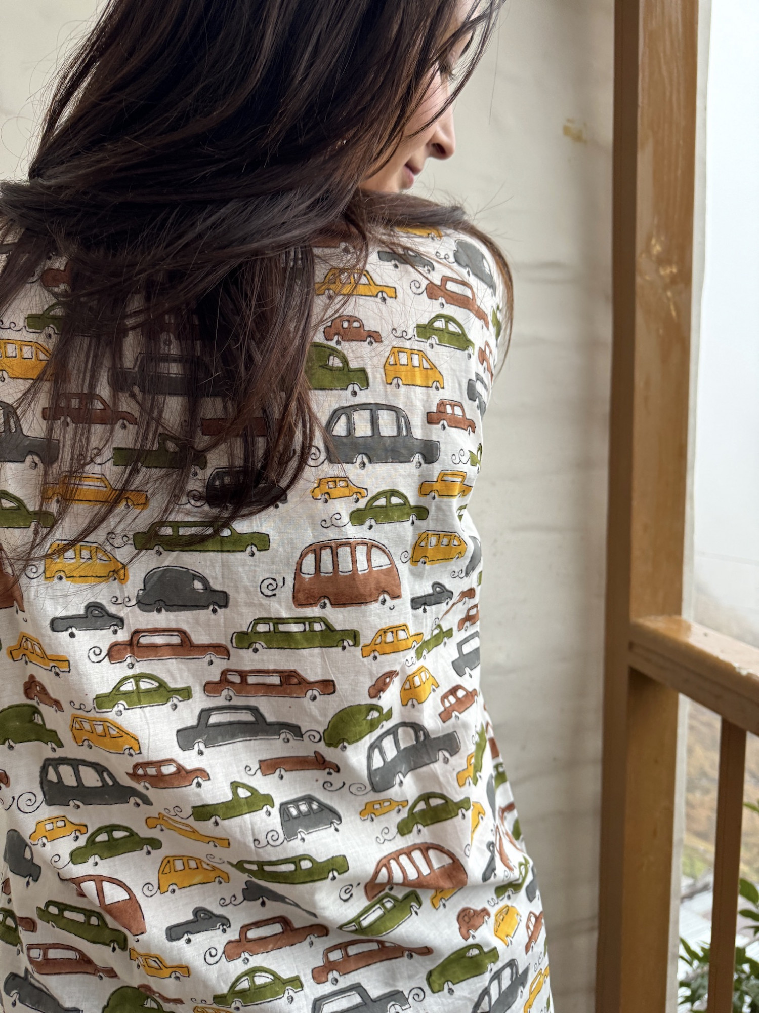 Vintage car printed relaxed fit kurta