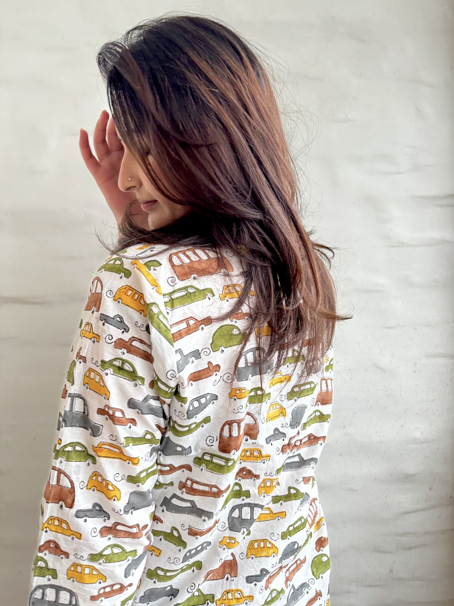 Vintage car printed relaxed fit kurta